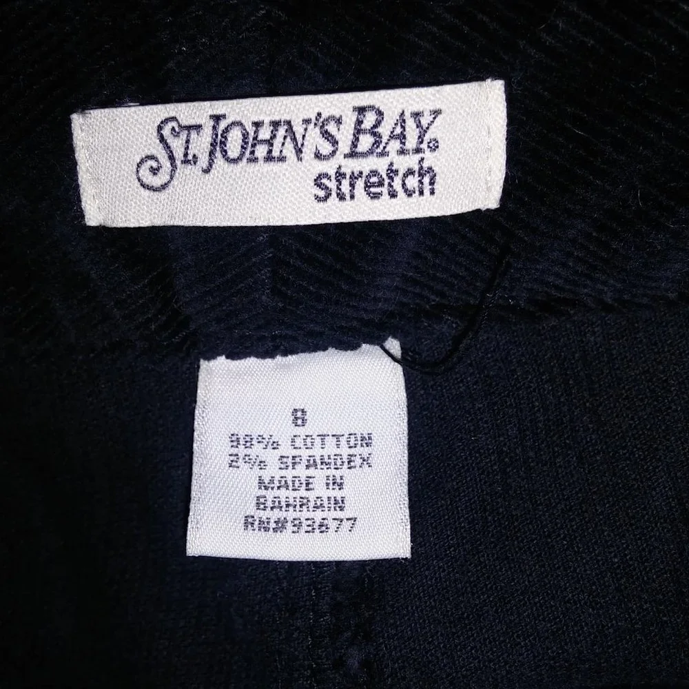 St Johns Bay Womens Pants Size 8 Solid Black Corduroy Stretch Skinny‎ Waist 28" - Picture 14 of 14